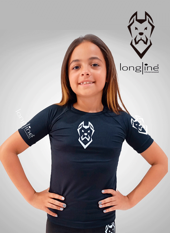 RashGuard Kids Combate Preta com seu Nome